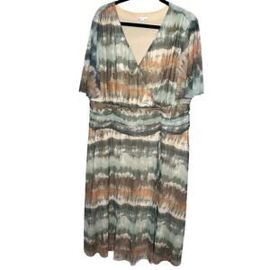 Cato Womans Layered Midi Dress Tie Dye Faux Wrap Size 22/24